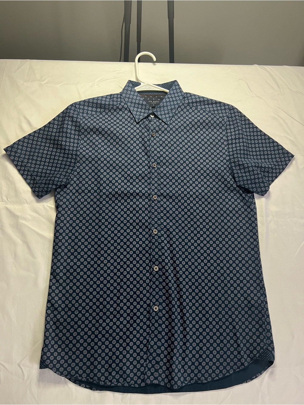 Ted Baker Navy Short-Sleeve Geometric Button-Down Shirt